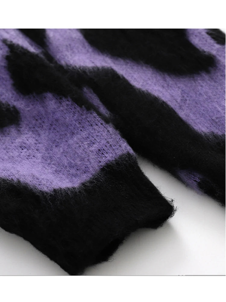 Y2K Purple Cow Patch Knitted Sweater