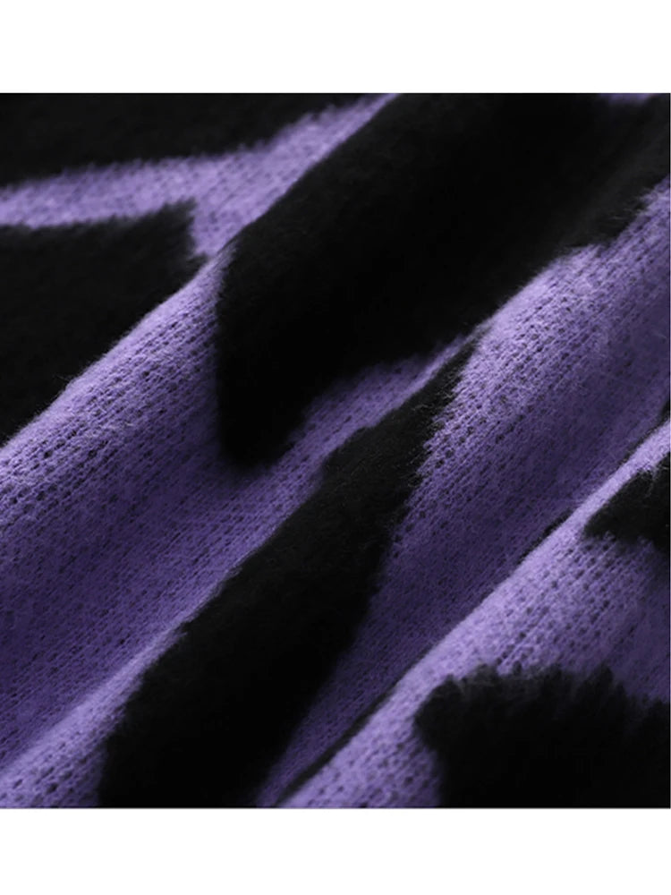 Y2K Purple Cow Patch Knitted Sweater