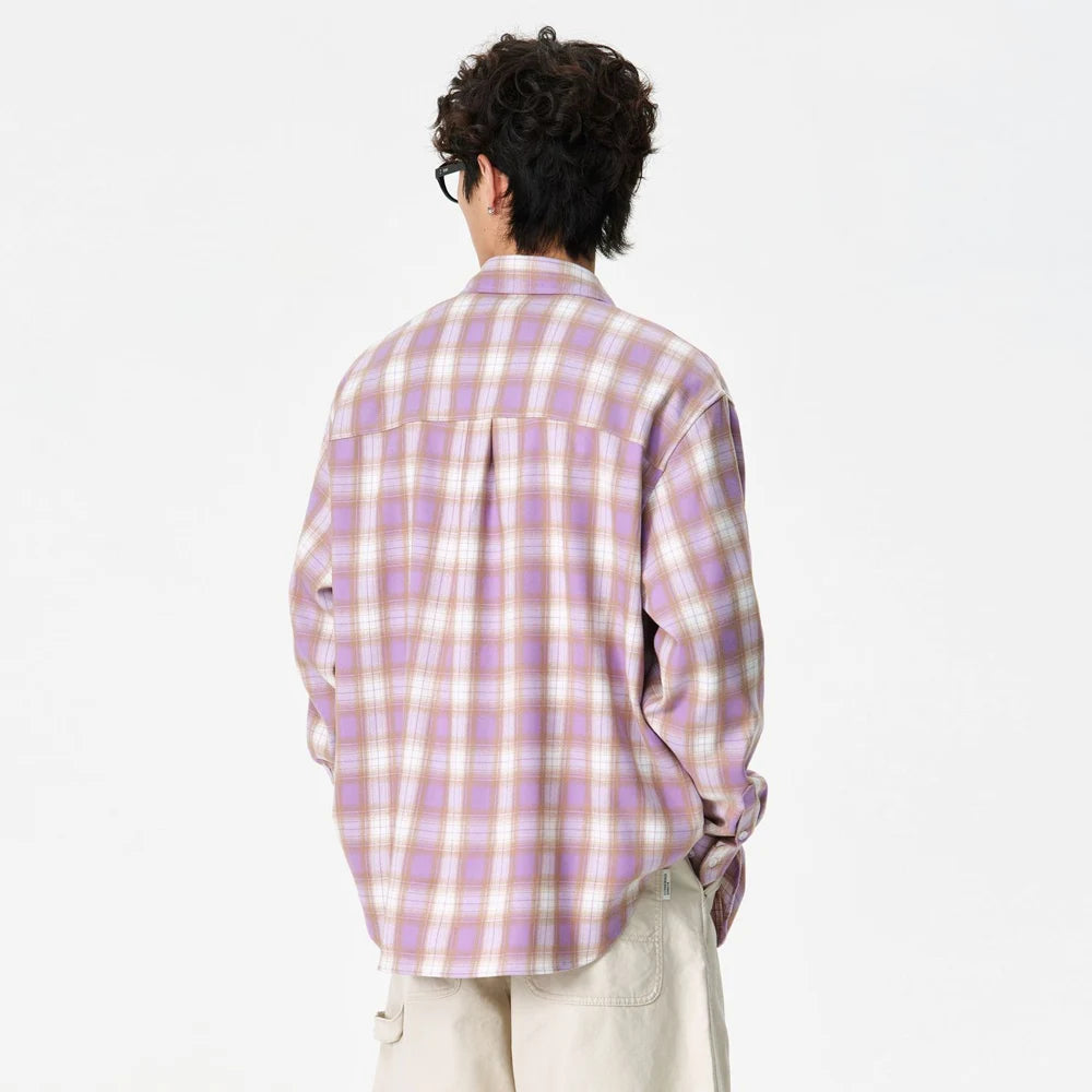 Y2K Purple Plaid Long Sleeve Button Down Shirt