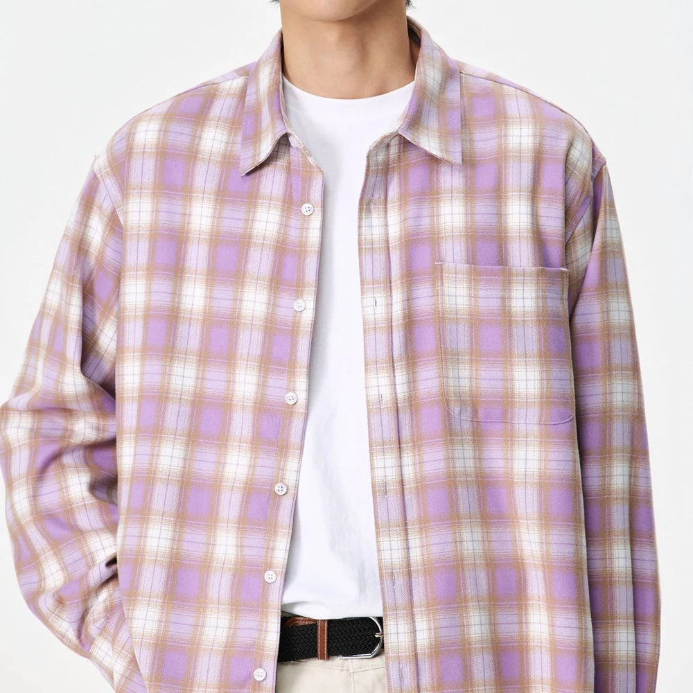 Y2K Purple Plaid Long Sleeve Button Down Shirt