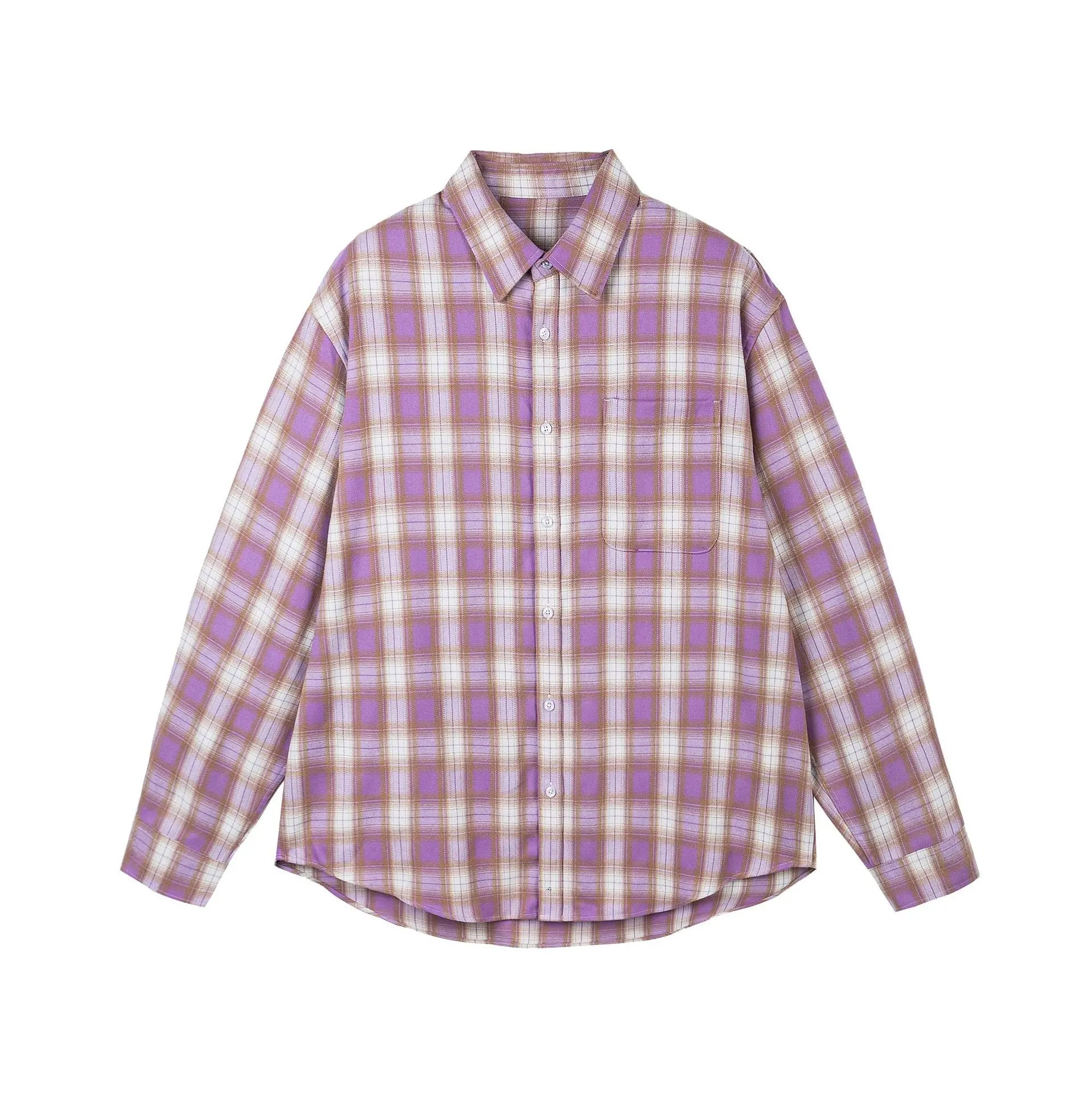 Y2K Purple Plaid Long Sleeve Button Down Shirt