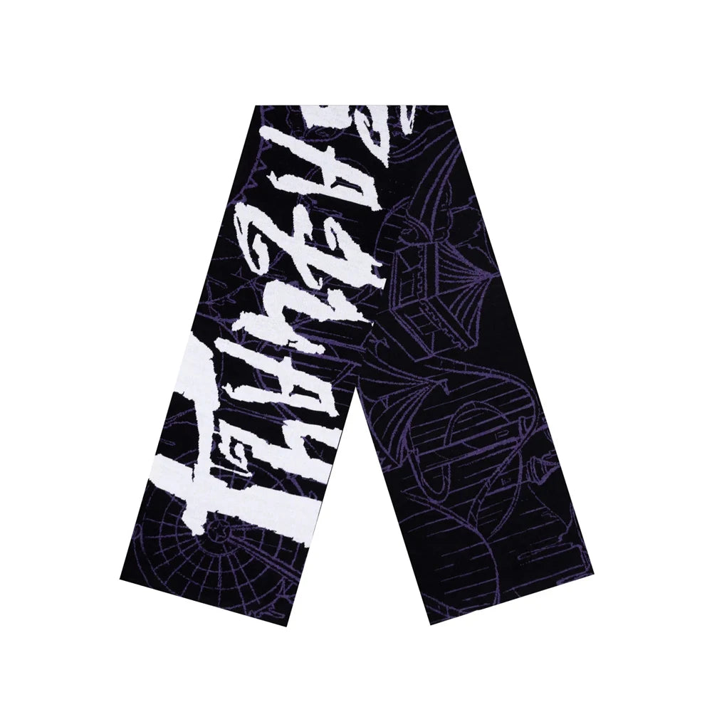 Y2K Purple and Black Graphic Text Shawl Scarf