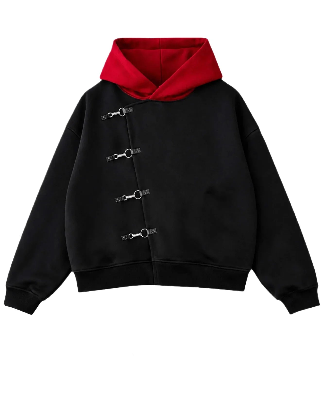 Y2K Red Hood Oversized Black Metal Clasp Hoodie