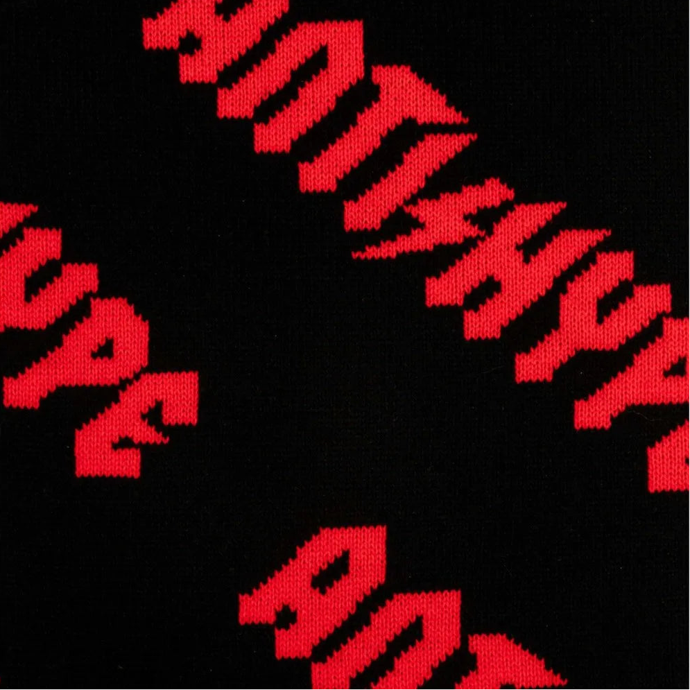 Y2K "Red Hype" Black Knitted Shawl Scarf
