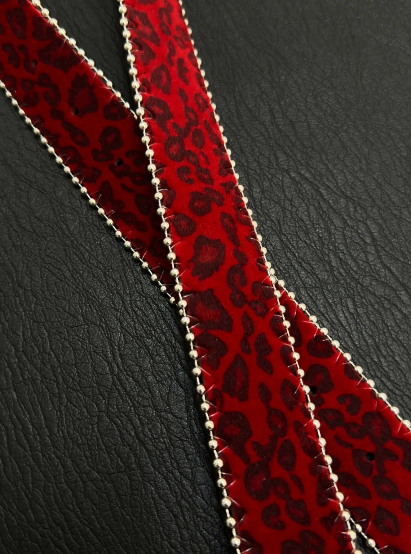 Y2K Red Leopard Print Faux Leather Belt