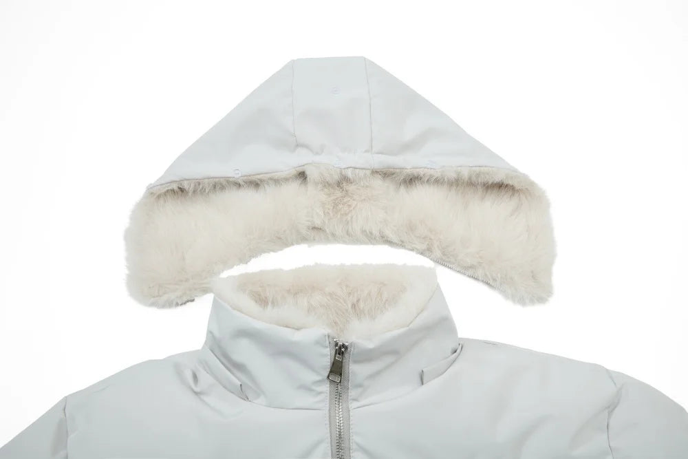 Y2K Red Letter Embroidered Faux Fut Hood Padded Jacket Coat