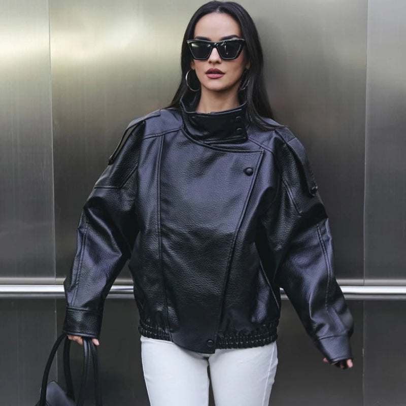 Y2K Regular Womens Faux Leather Jacket