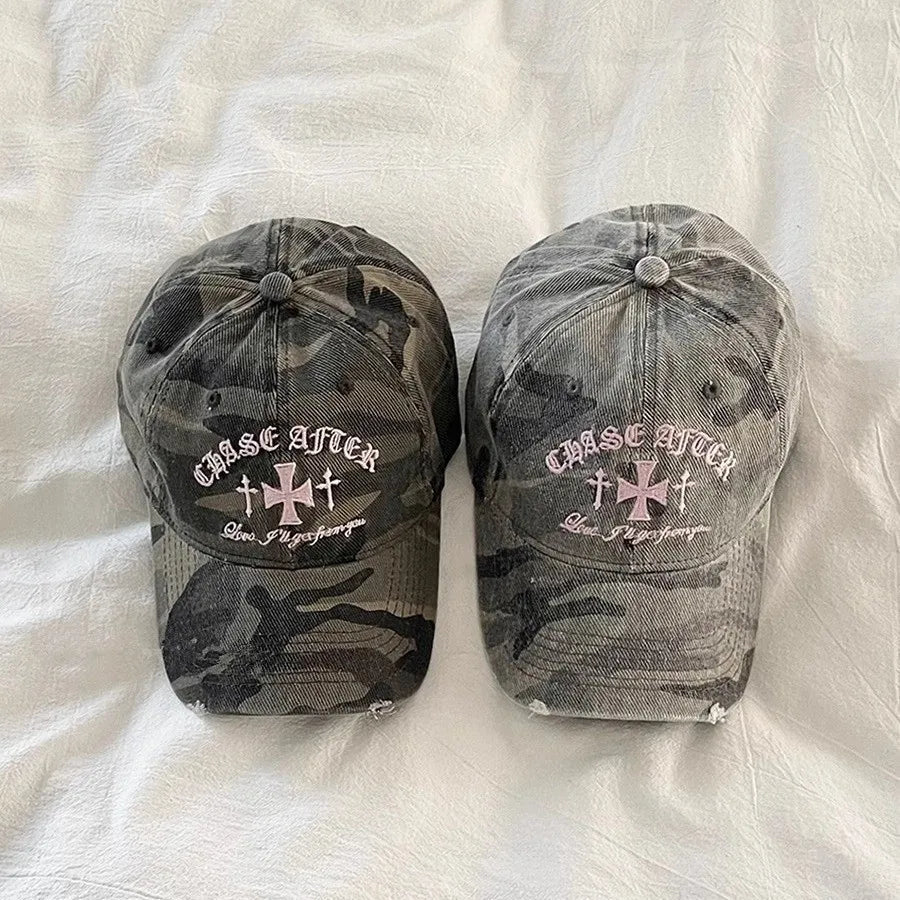 Y2K Retro Cross Camo Baseball Cap