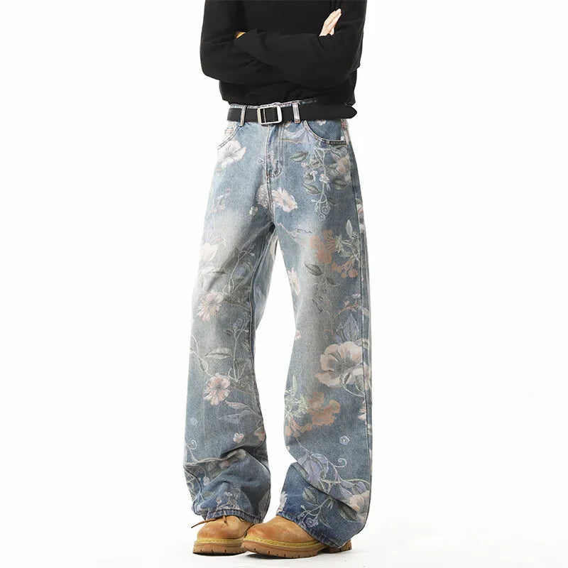 Y2K Retro Floral Print Straight Leg Jeans