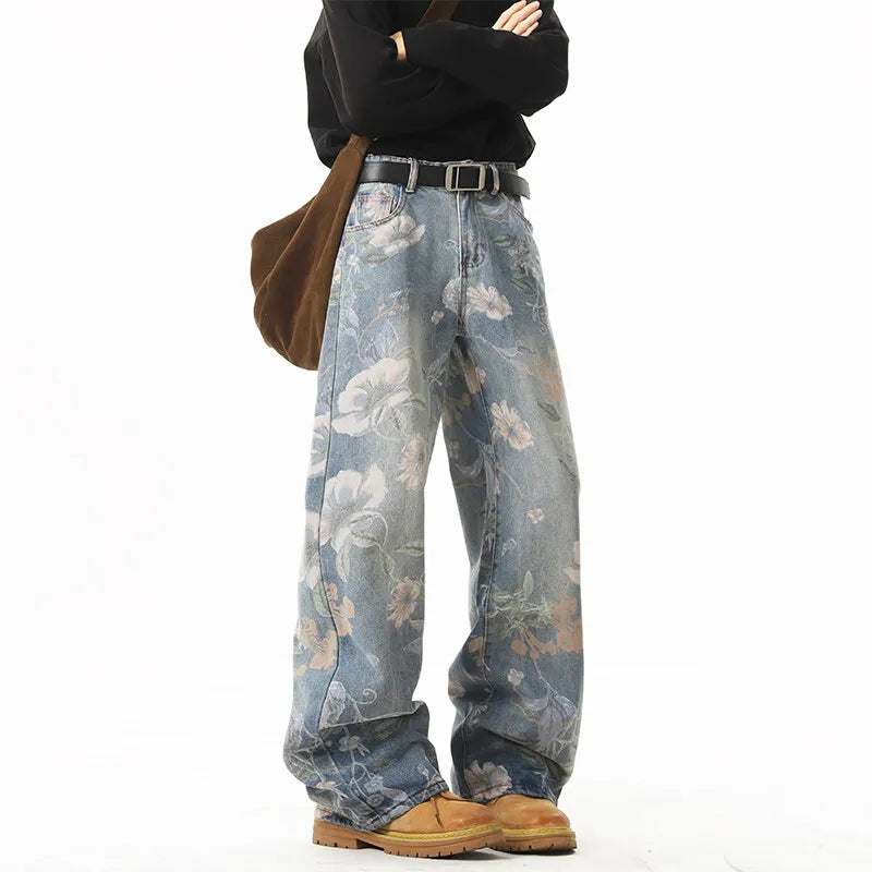 Y2K Retro Floral Print Straight Leg Jeans