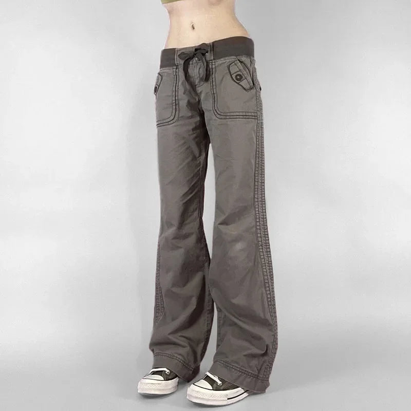 Y2K Retro Lace Up Low Rise Cargo Jeans