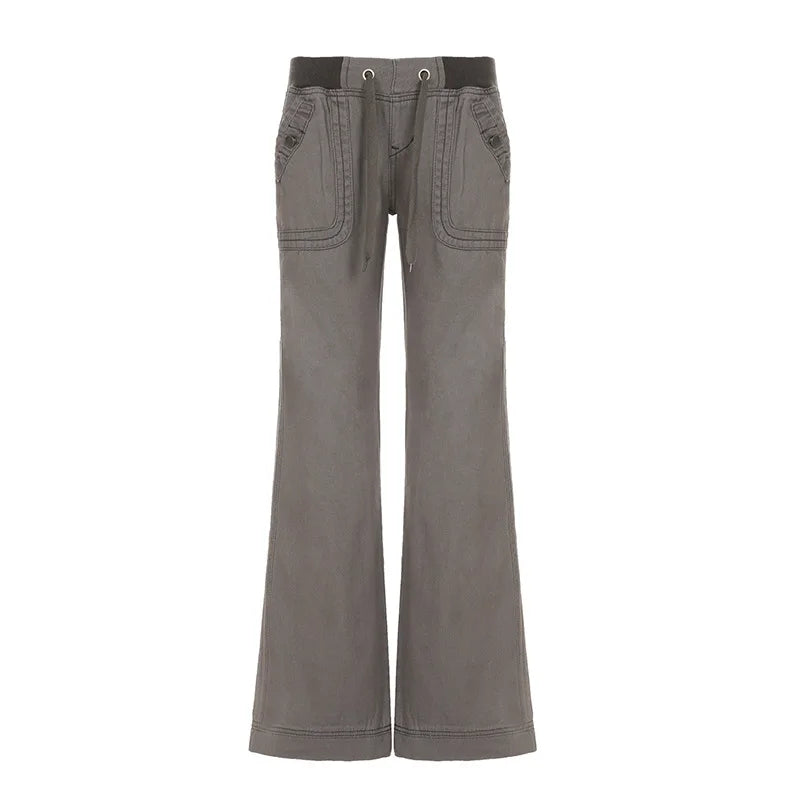 Y2K Retro Lace Up Low Rise Cargo Jeans