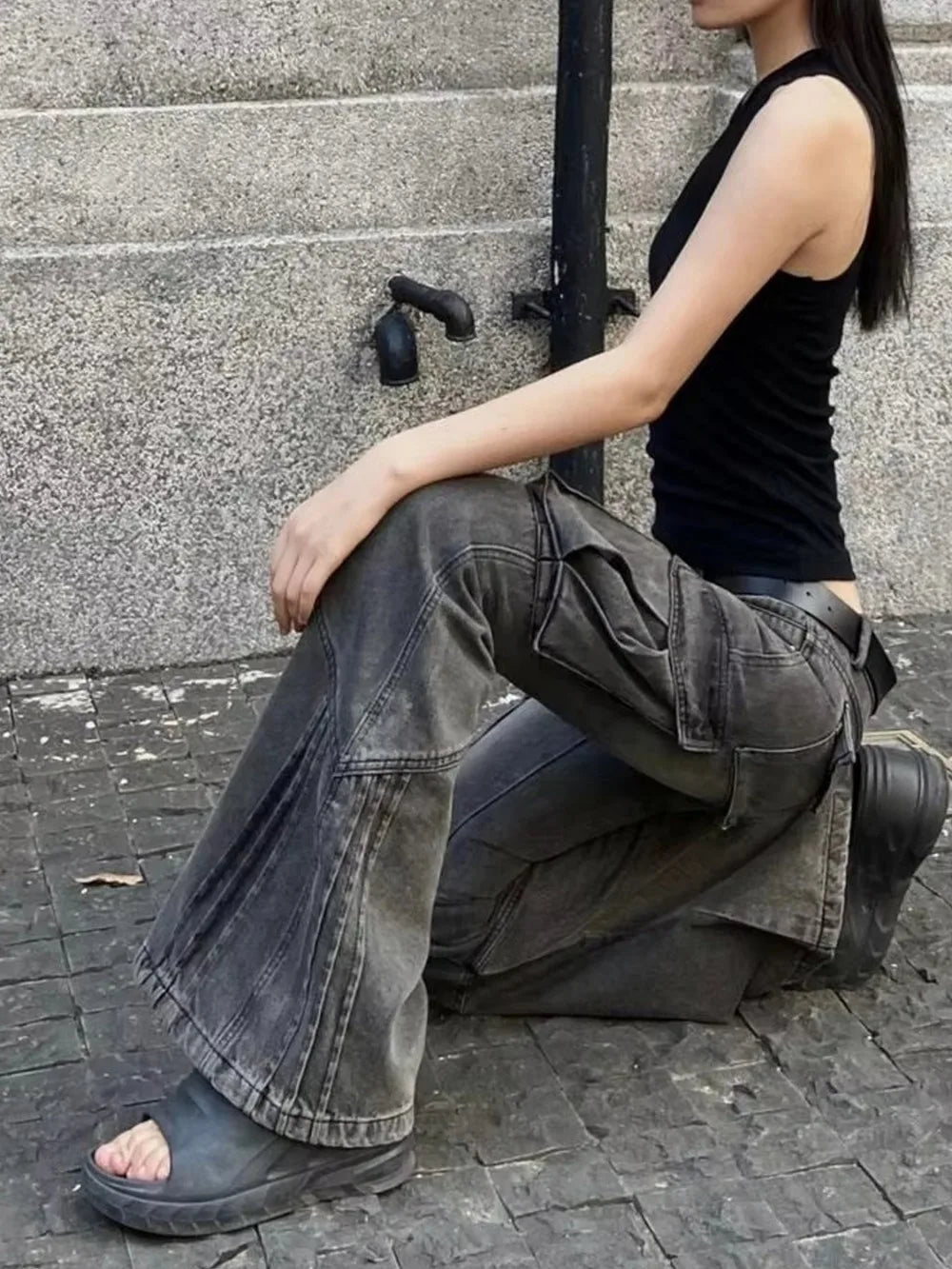 Y2K Retro Low Waist Cargo Slim Flare Jeans