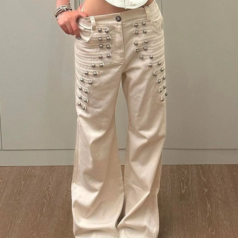 Y2K Retro Metal Buckle Design Womens Jeans