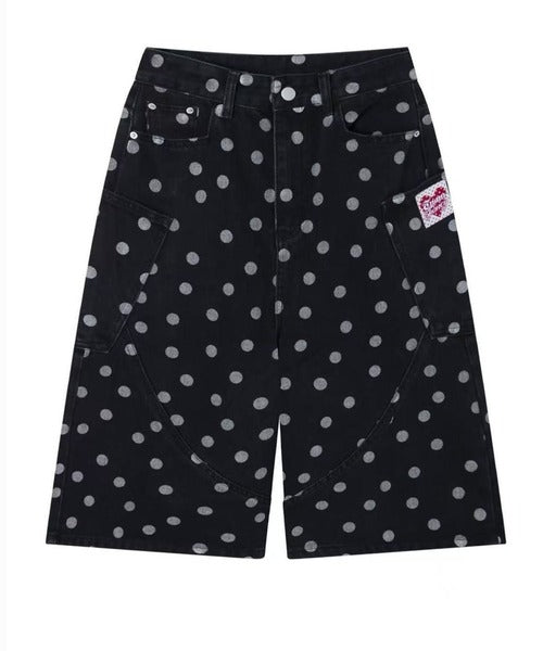 Y2K Retro Polka Dot Design Denim Shorts Jorts