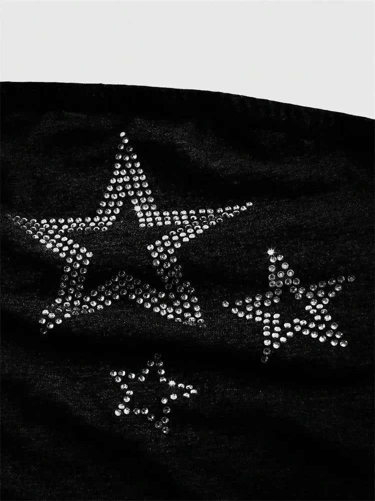 Y2K Rhinestone Star Graphic Bandeau Tube Top for