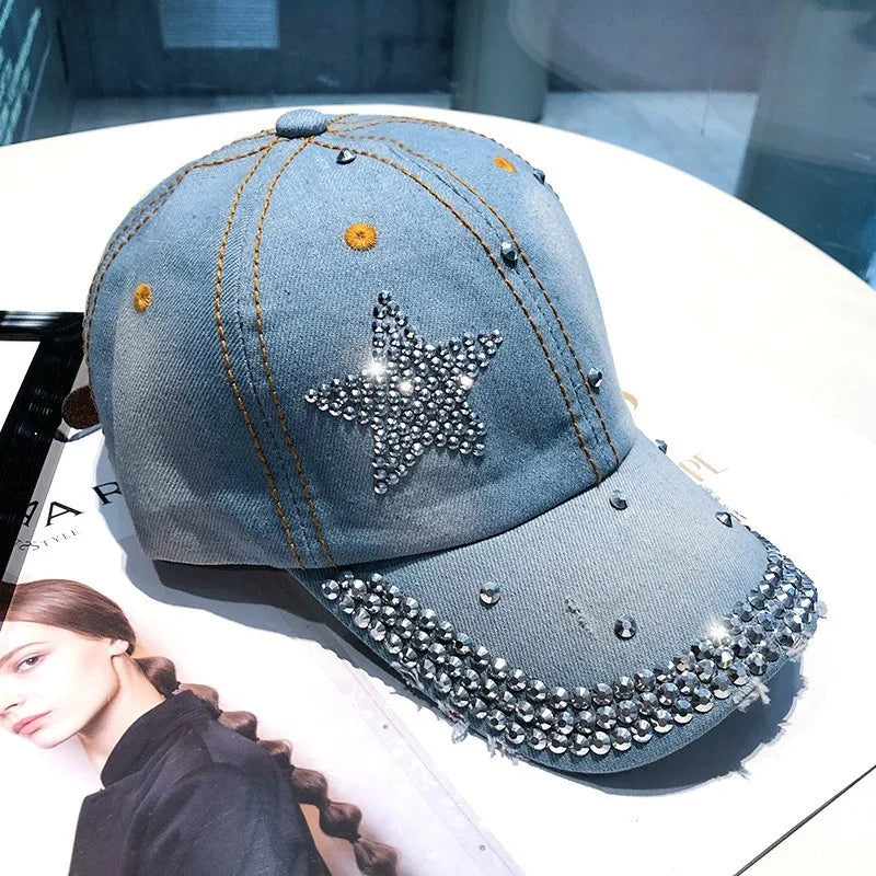 Y2K Rhinestone Star Graphic Denim Baseball Cap