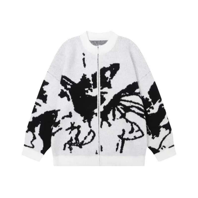 Y2K Ripped Butterfly Graphic Zip Up Knitted Cardigan