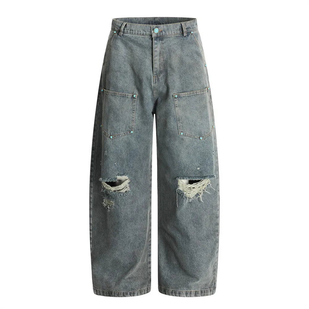 Y2K Ripped Distressed Baggy Denim Curved Barrel Jeans