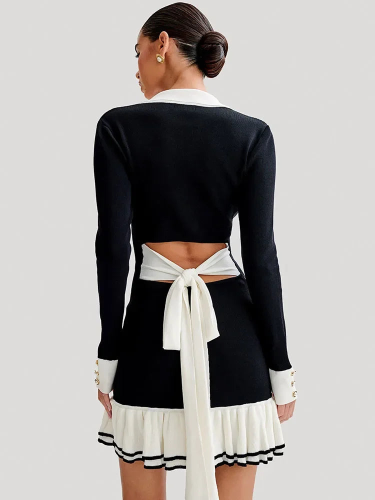 Y2K Ruffled Bow Knit Mini Dress