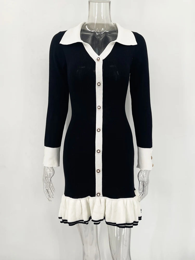 Y2K Ruffled Bow Knit Mini Dress