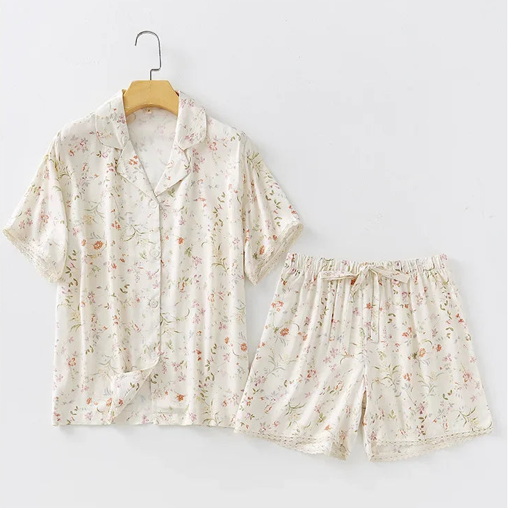 Y2K Satin Willow Print Two Piece Pyjamas