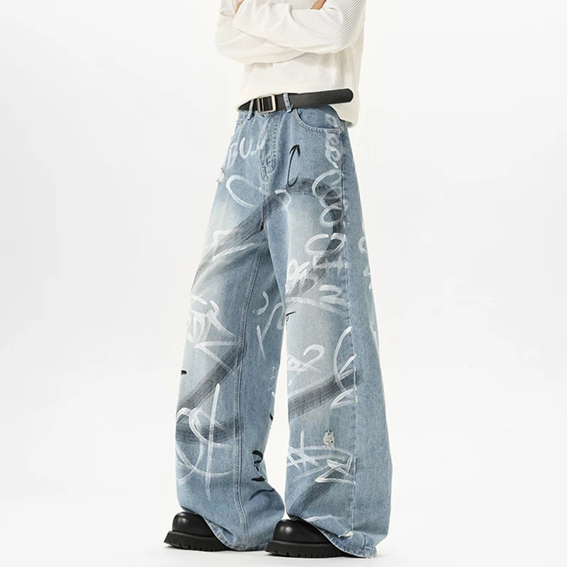 Y2K Scribble Graffiti Graphic Jeans
