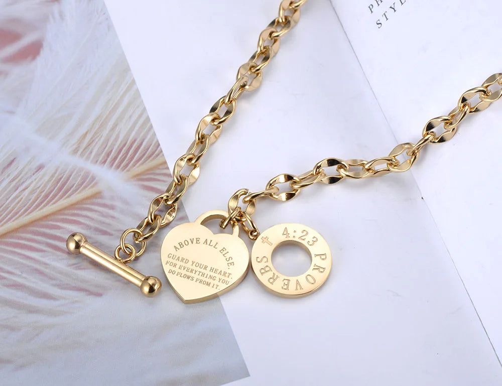 Y2K Scriptured Heart Charm Pendant Necklace