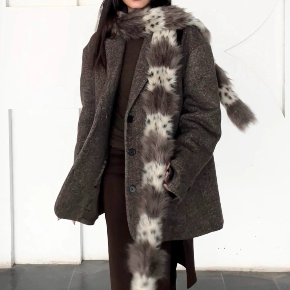 Y2K Sexy Snow Leopard Print Faux Fur Plush Scarf