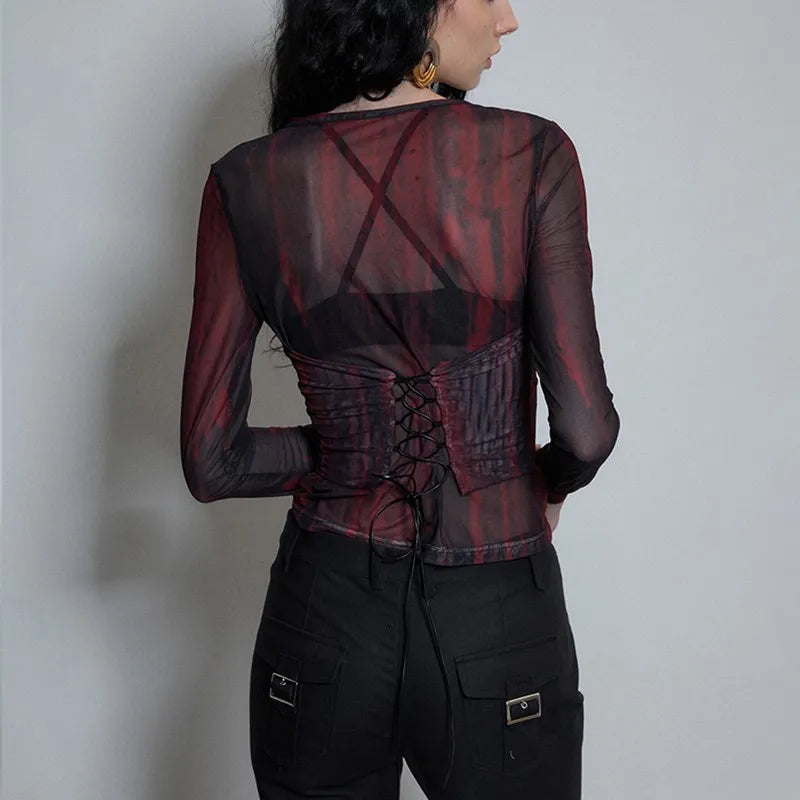 Y2K Sheer Long Sleeve Womens Top