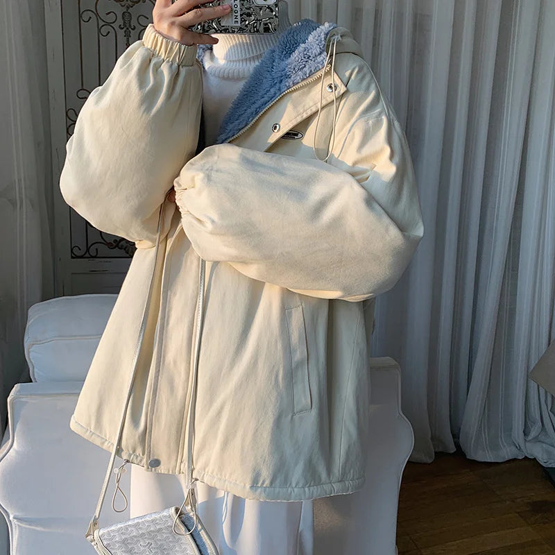 Y2K Sherpa Fleece Lined Hooded Jacket Coat