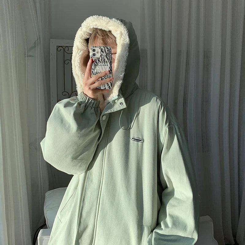 Y2K Sherpa Fleece Lined Hooded Jacket Coat