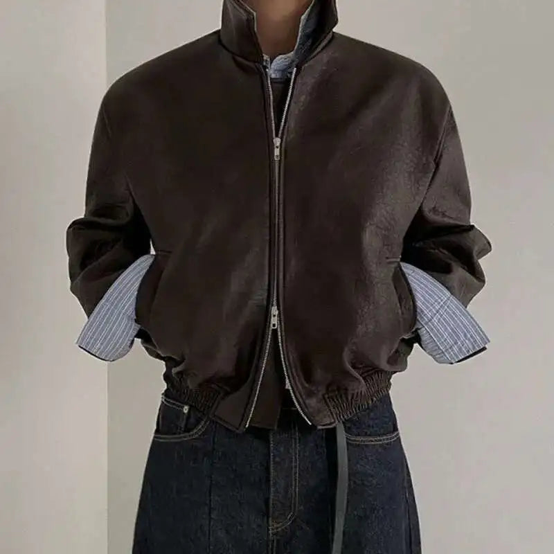 Y2K Short Essentials Zip Up Faux Leather Jacket