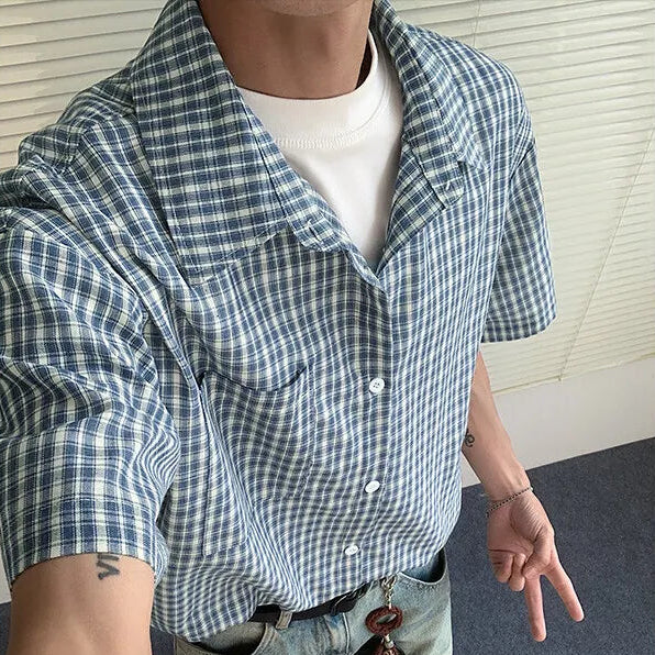 Y2K Short Sleeve Plaid Button Down Shirt