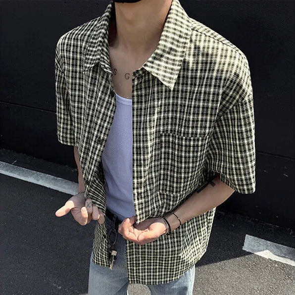 Y2K Short Sleeve Plaid Button Down Shirt