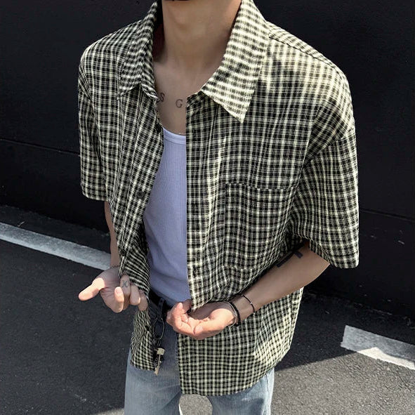 Y2K Short Sleeve Plaid Button Down Shirt