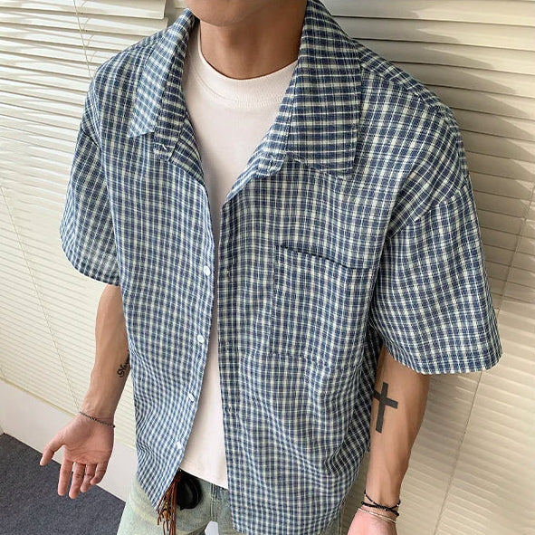 Y2K Short Sleeve Plaid Button Down Shirt