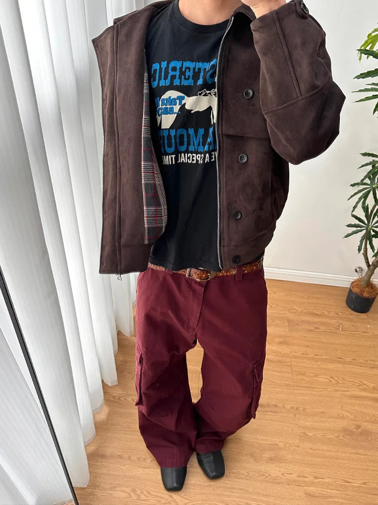 Y2K Short Soft Brown Faux Suede Leather Jacket