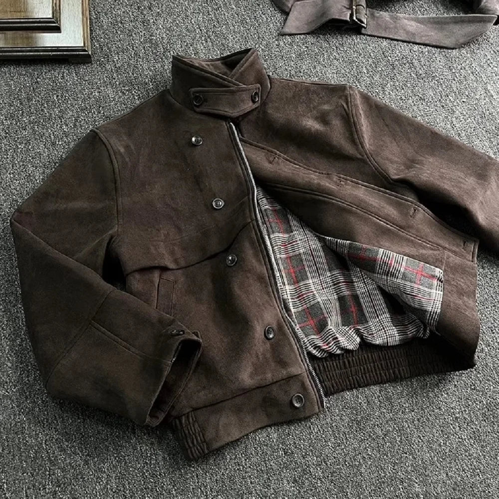 Y2K Short Soft Brown Faux Suede Leather Jacket