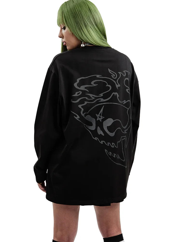 Y2K Skull Crutch Graphic Long Sleeve Top