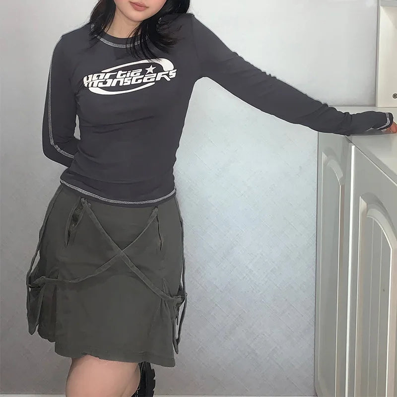 Y2K Slim Graphic Long Sleeve Top