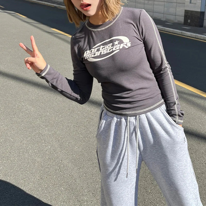 Y2K Slim Graphic Long Sleeve Top