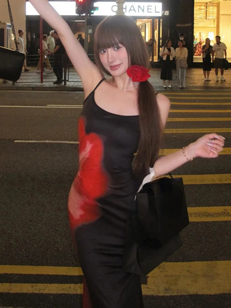 Y2K Slim Waist Long Dress