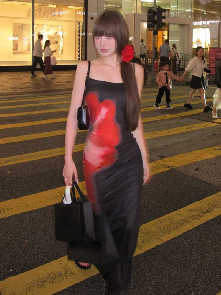 Y2K Slim Waist Long Dress
