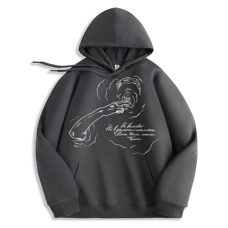Y2K Smoking Portrait Graphic Hoodie