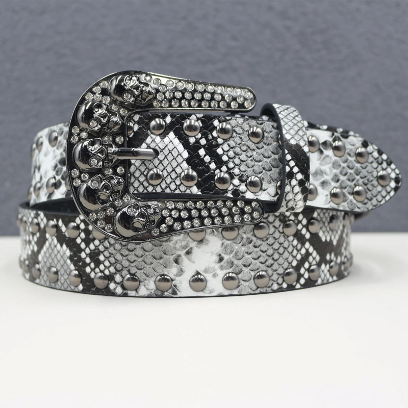 Y2K Snakeskin Studded Big Buckle Belt