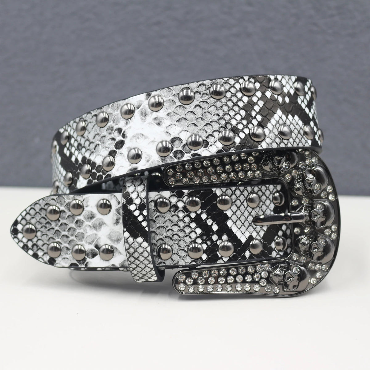 Y2K Snakeskin Studded Big Buckle Belt