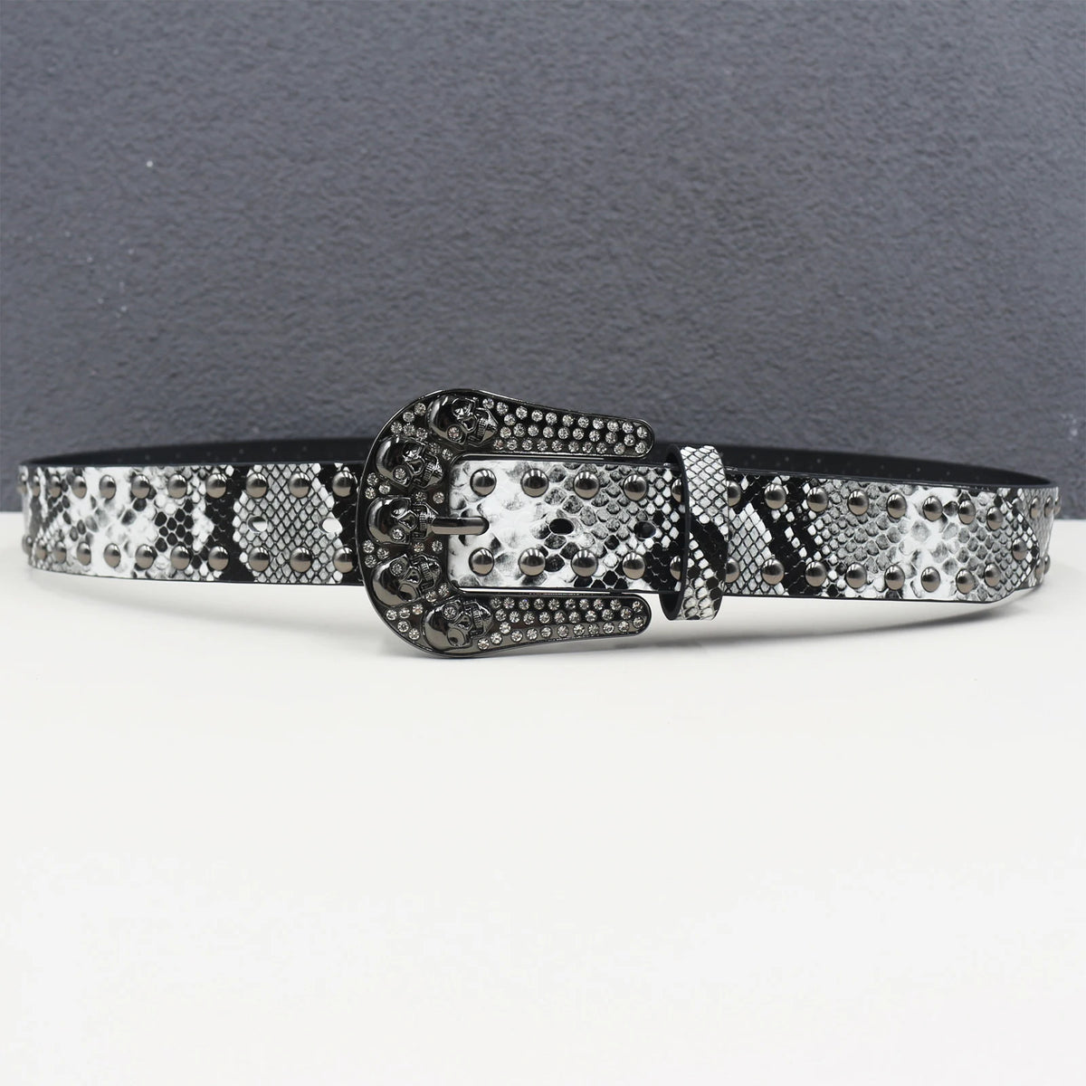 Y2K Snakeskin Studded Big Buckle Belt