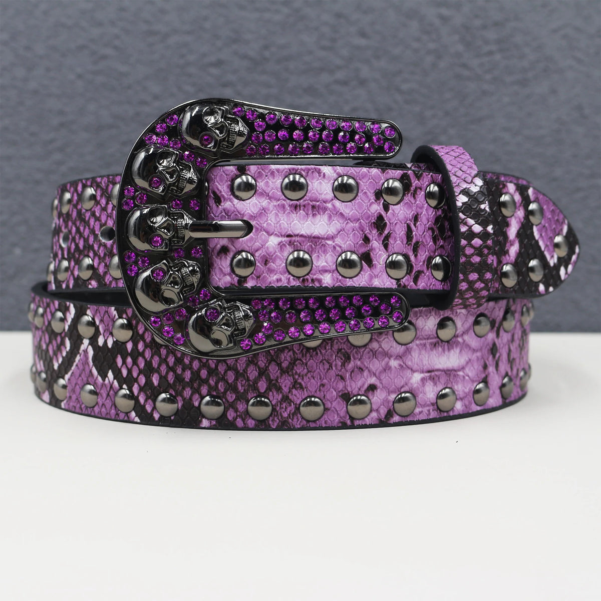 Y2K Snakeskin Studded Big Buckle Belt