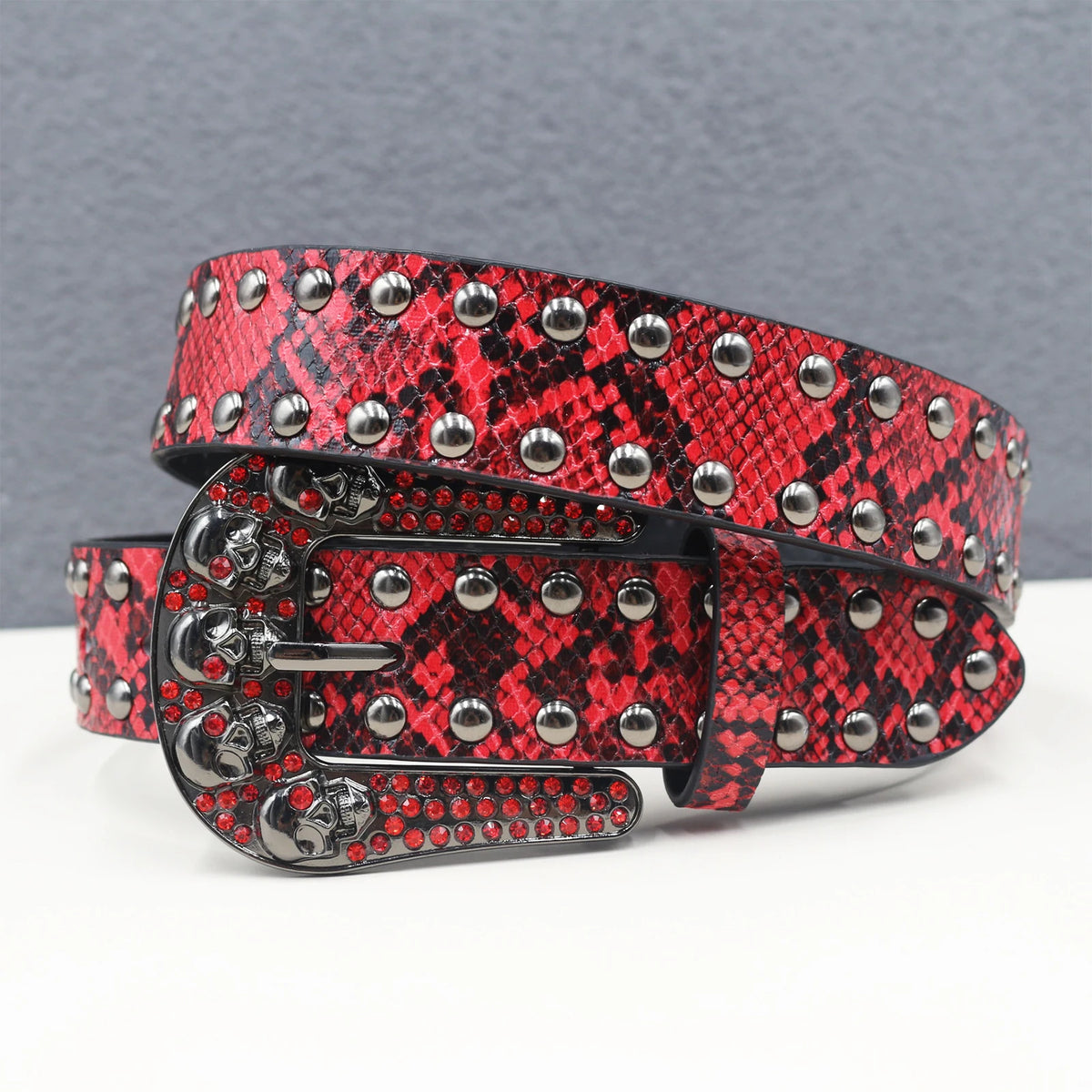 Y2K Snakeskin Studded Big Buckle Belt
